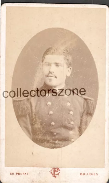 19th C French Army Soldier CDV Photo CH Poupat Studio Bourges