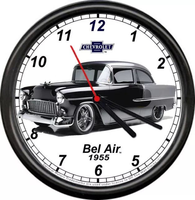 Licensed 1955 Black Chevy Belair 2 Door Chevrolet General Motors Sign Wall Clock