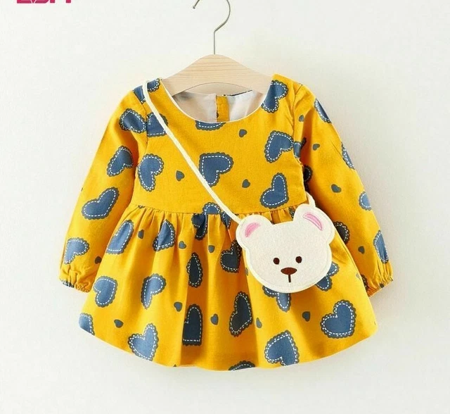 Casual Cotone Abiti per Bambine Neonati Vestire Manica Lunga Stampa Principessa