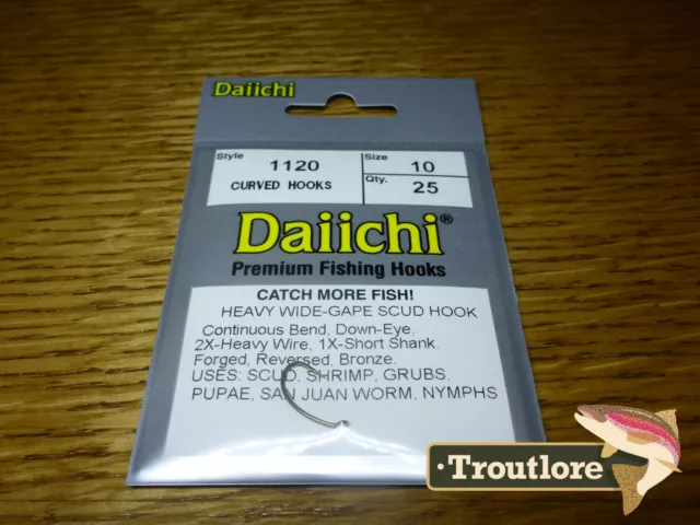 25 x DAIICHI 1120 #10 SCUD SHRIMP WORM HOOKS WIDE GAPE HEAVY NEW FLY TYING