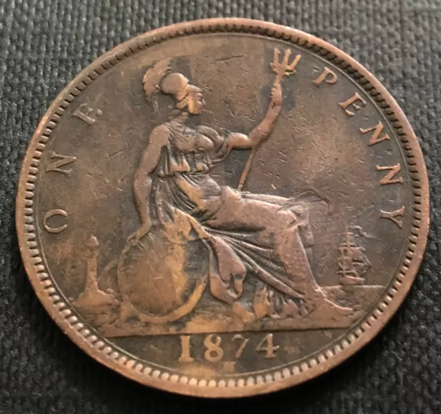 Penny 1874 H Bun Head Queen Victoria  - Great Detail Free UK Post
