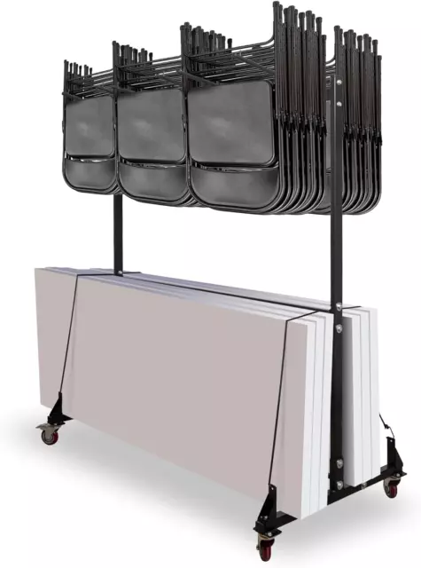 Combo Cart for Chairs & Tables - Foldable Seat & Table Wheeled Caddy - Steel Bod