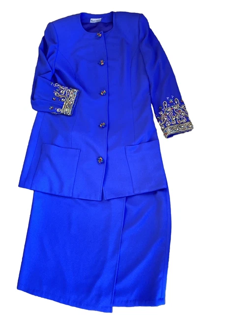 Ladies Dressy Two Piece Beaded Jacket Skirt Suit