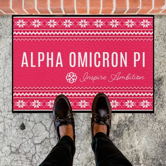 Alpha Omicron Pi Doormat 36x24 Inches, Tufted Loop, Sweater Wordmark