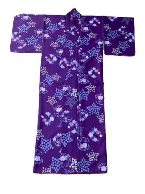 womens used kimono flower design purple traditional kimono japan robe dress