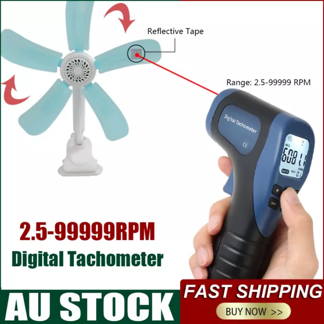 Digital LCD Photo Tachometer Laser Non-Contact Tach Range 2.5-99999RPM Meter AU