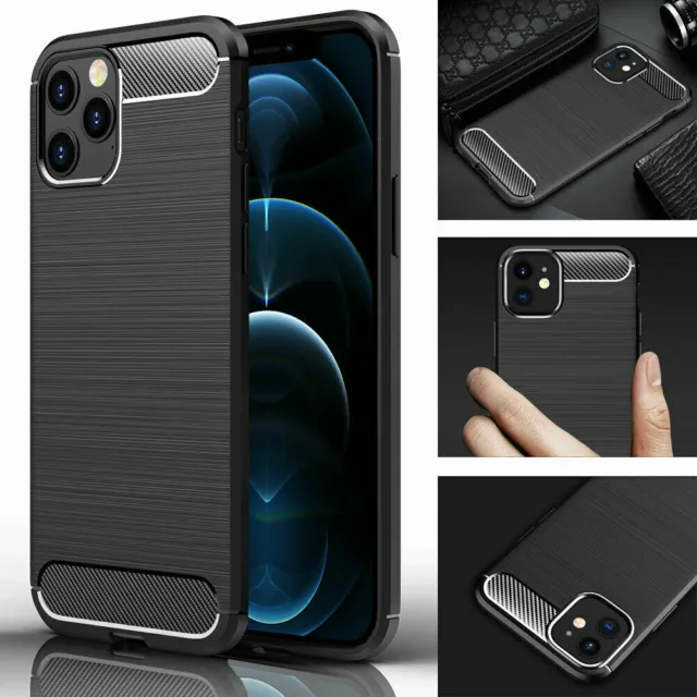 Case Shockproof Silicone Carbon For iPhone 11 12 15Pro 14Max XR X XS Max 8 7
