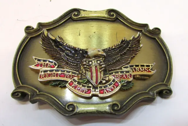 Vintage 1976 The Right To Keep And Bear Arms Eagle Raintree Brass Belt Buckle