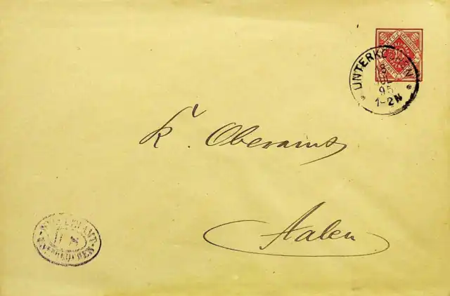 Deutschland Württemberg 1895 10pf Ps Umschlag Unterkopen Sich Aalen W / Cachet