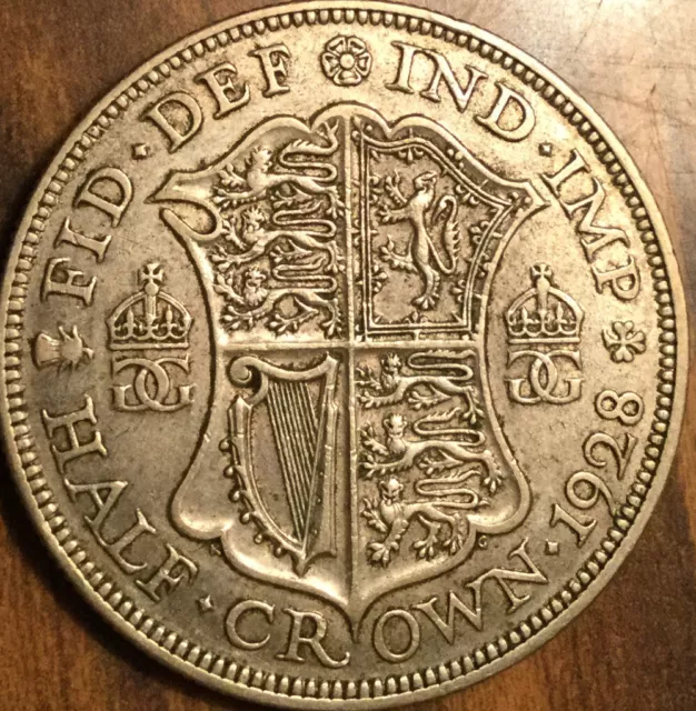 1928 Uk Gb Great Britain Silver Half Crown Coin