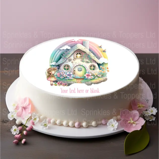 Cute Fairy & Fairy House 8" Icing Sheet Cake Topper ~ Gluten Free / Vegan