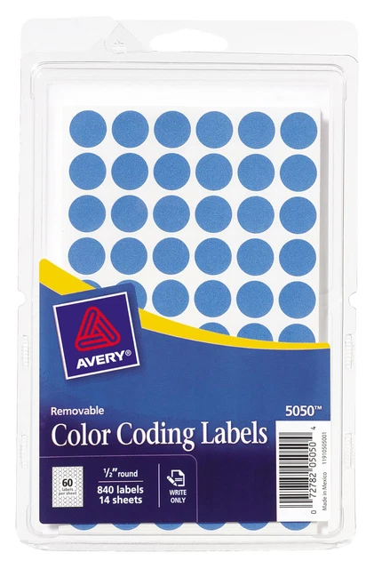 AVERY PRINTABLE COLOR Coding Labels 1 2 Inch Diameter Light Blue 
