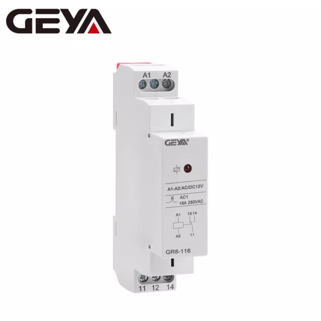 GEYA Auxiliary Relay 12V ACDC Modular Intermediate Relay 8A 16A SPDT DIN Rail