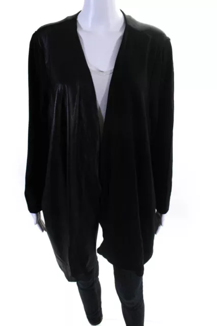 Lafayette 148 New York Womens Open Front Solid Leather Cardigan Black Size 0