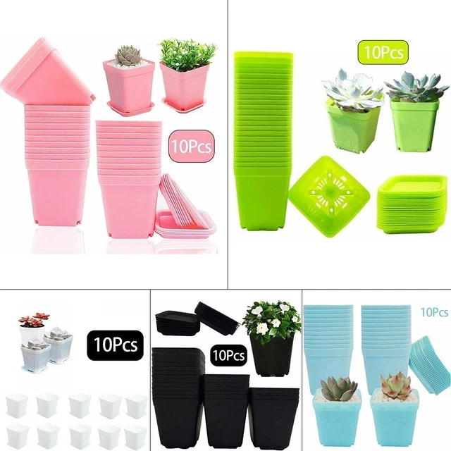 Pots de fleurs en résine colorés - Lot de 10 avec plateaux de drainage pour le
