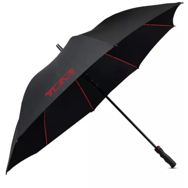 Tumi Black Stick Umbrella w/Red Logo & Protective Sleeve Cover New With Tags