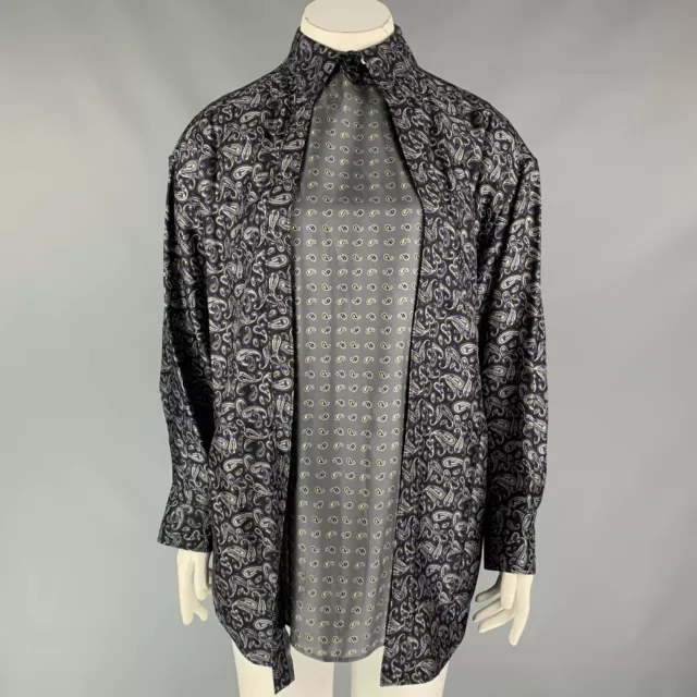 ALEXANDER WANG Size 10 Navy & Grey Paisley Silk Layered Shirt