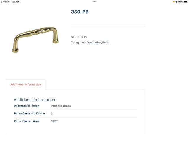 Advanced Affiliates 3” center screw to screw SOLID BRASS PULL