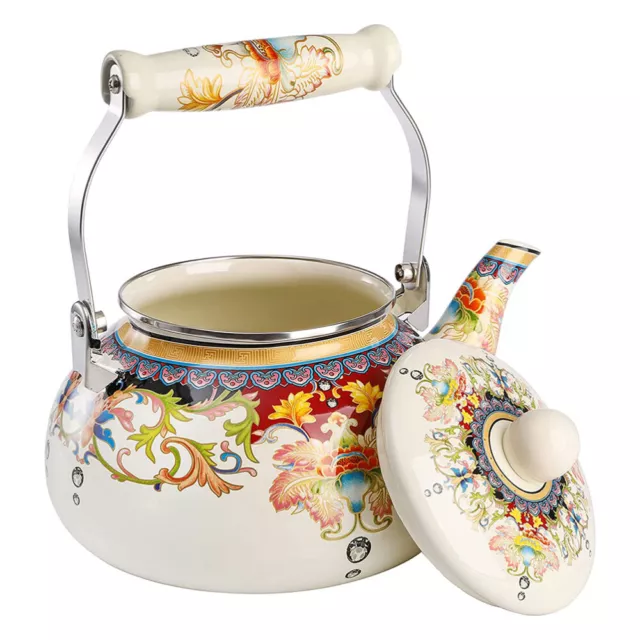 Vintage Floral Tea Kettle 2.5L Steel Whistling Stovetop Pot