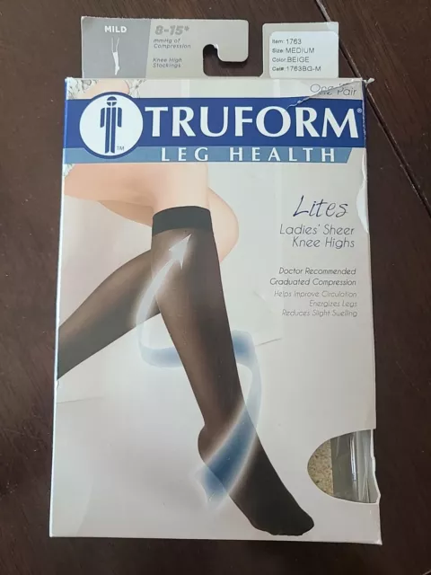 TruForm Lites Women Sheer Knee High Mild Compression Stockings Beige Sz 5.5-7.5