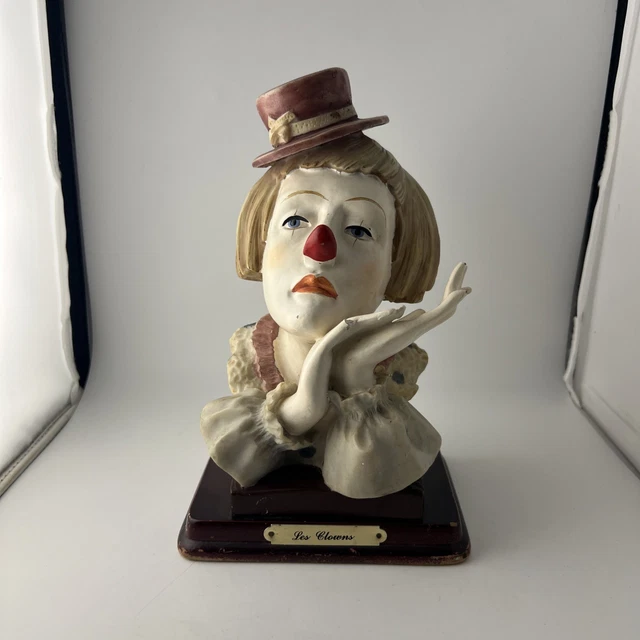 Grande Sculpture Vintage Tête De Clown En Résine - Peinte à La Main - Pièce Unique Déco