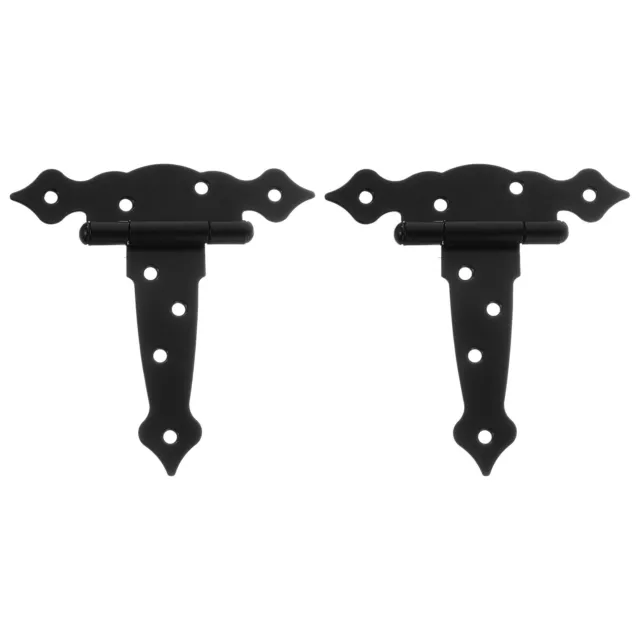 2Pcs T-Strap Door Hinges, 5" Wrought Tee Shed Gate Hinges Iron (Black)