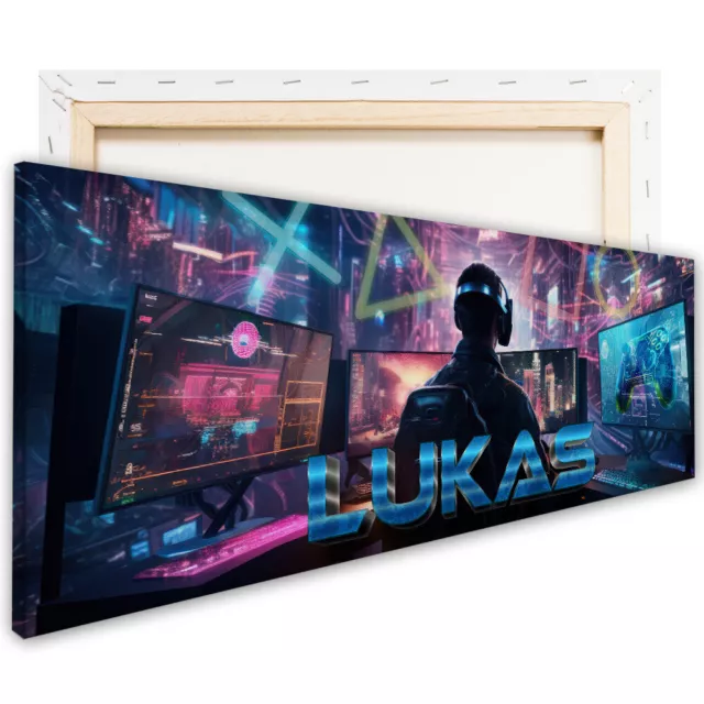 vz60 Leinwandbild Gamer Bild mit Namen aming deko Wandbild Jugendzimmer Bilder 2