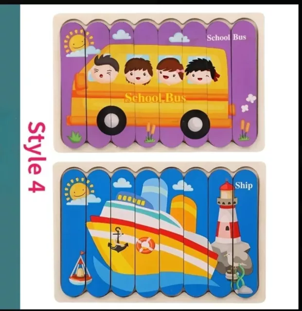 Ship / School Bus Double Sided Strip 3D Puzzles for Toddlers. Style 4 only