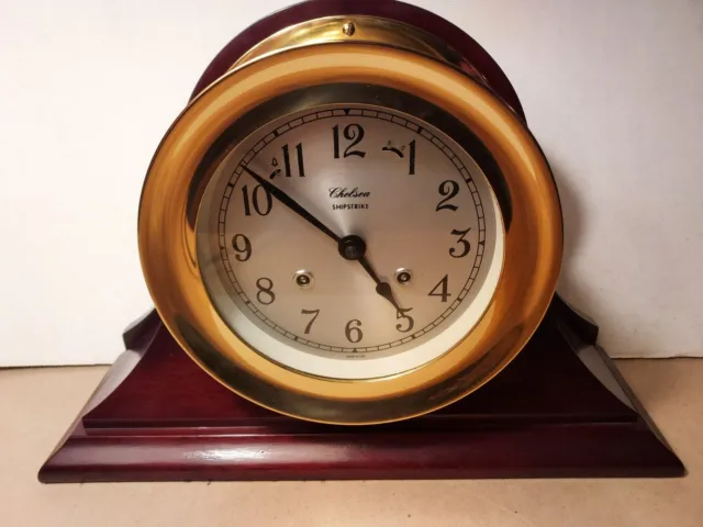 Chelsea Ship's Bell Clock  Mounted In Wooden Base