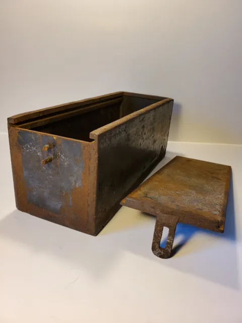 Early Primitive Antique Mini Safe Bank Box Hand Forged Very Old & Unusual 12x4x4