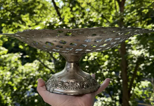 Antique Silver Plated Bread Platter Flowers Vines Cross Hairs 12 X 10"