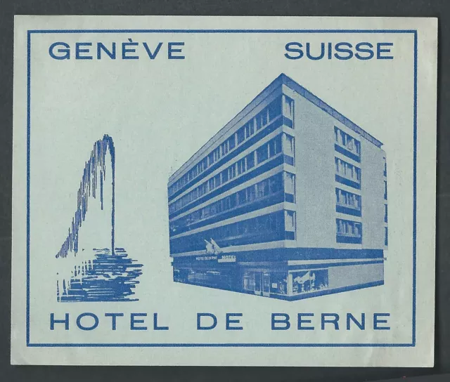 Hotel de Berne GENEVE Switzerland - vintage luggage label