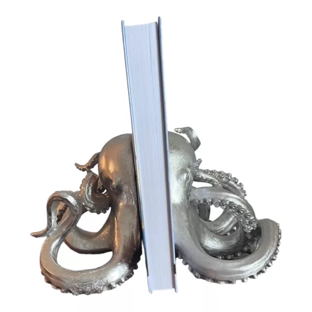 Decorative Silver Bookends Octopus, Pirate, Sailors Nautical Home Decor 7in Tall