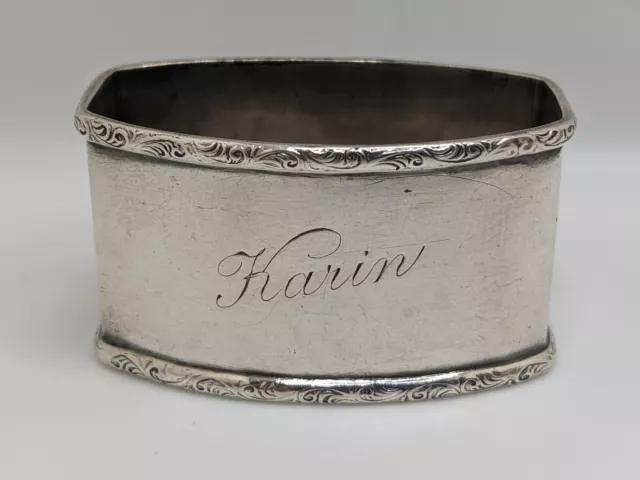 Antique German 800 Silver Napkin Ring "Karin" name engraving
