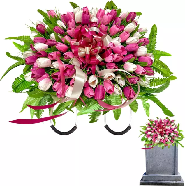 105 PCS Sympathy Flowers Cemetery Saddles for Headstones Artificial Tulips Silk