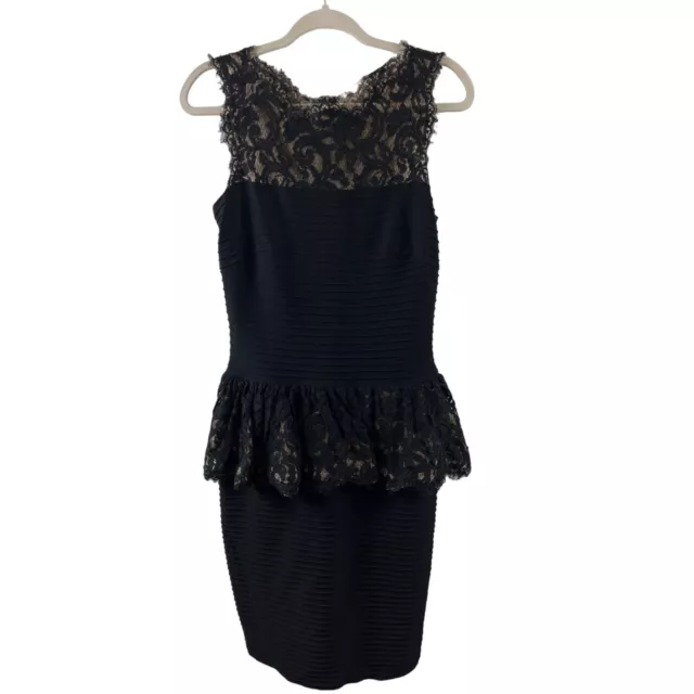 Tadashi Shoji Black Lace Pintuck Peplum Cocktail Dress Women's Small