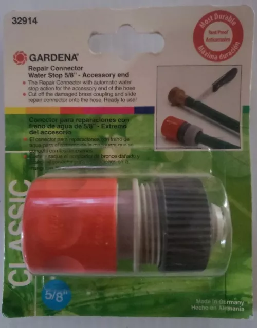 Gardena 32914 Classic Repair Connector With Water Stop, 5/8" FREE SHIPPING