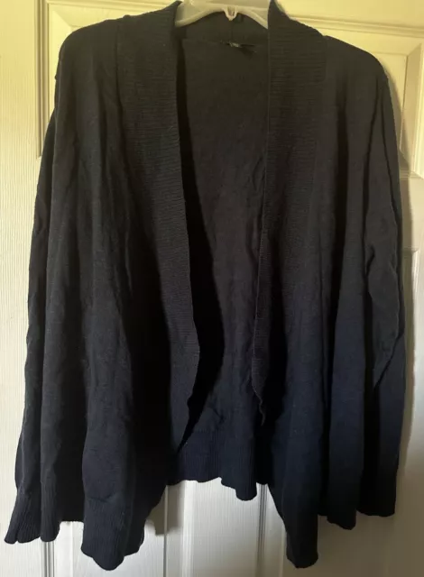 Eileen Fisher 1X Dark Blue Navy Open Front Merino Wool Cardigan Sweater