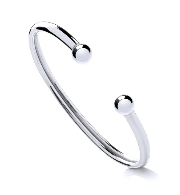 925 Sterling Silver Torque Ball Opening Bangle Maidens / Boys or Girls / Ladies