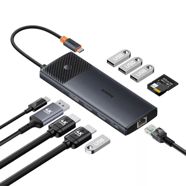 Baseus USB-HUB 11in1 USB-A/USB-C PD/HDMI/DP/RJ45/SD/TF in Schwarz