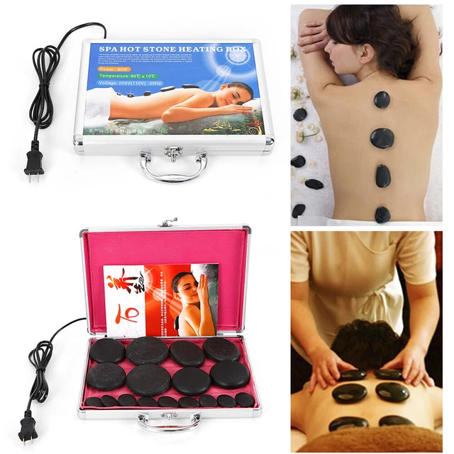 Kit de 16 piezas de piedra de masaje caliente piedras volcánicas máquina de masaje SPA engrasada por roca y caja