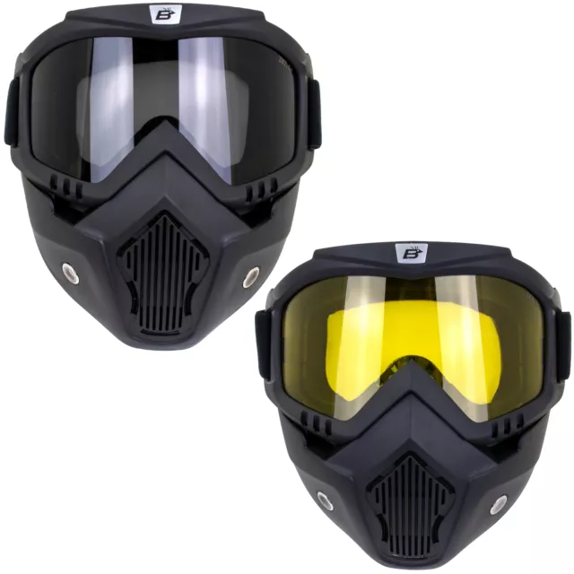 2 Pair Birdz Skylark Motorcycle Goggles Removable Face Mask Black Frames SM YL