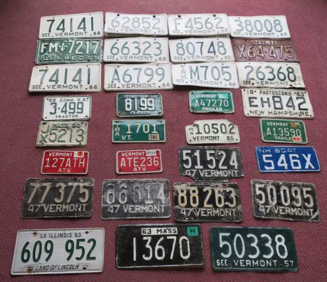 VT MA IL NH 1950 1960 1970 License Plate Vintage Set Collection Bulk Motorcycle