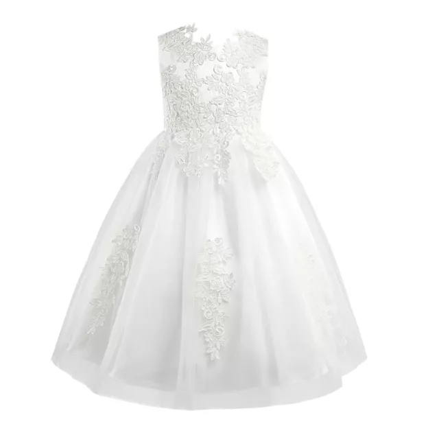 Robe de Baptême Mariage Cérémonie Fille Longue Robe en Mousseline Dentelle Fleur