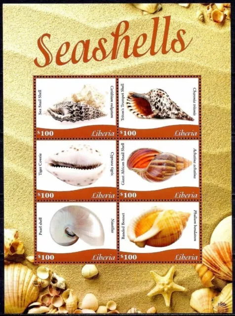 Liberia 2015 Shells Marine Nature Snails Seashells 6v m/s MNH