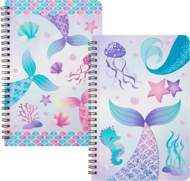 2Pcs Mermaid A5 Spiral Notebooks, 50 Sheets 100 Pages Wire Bound Travel Journal