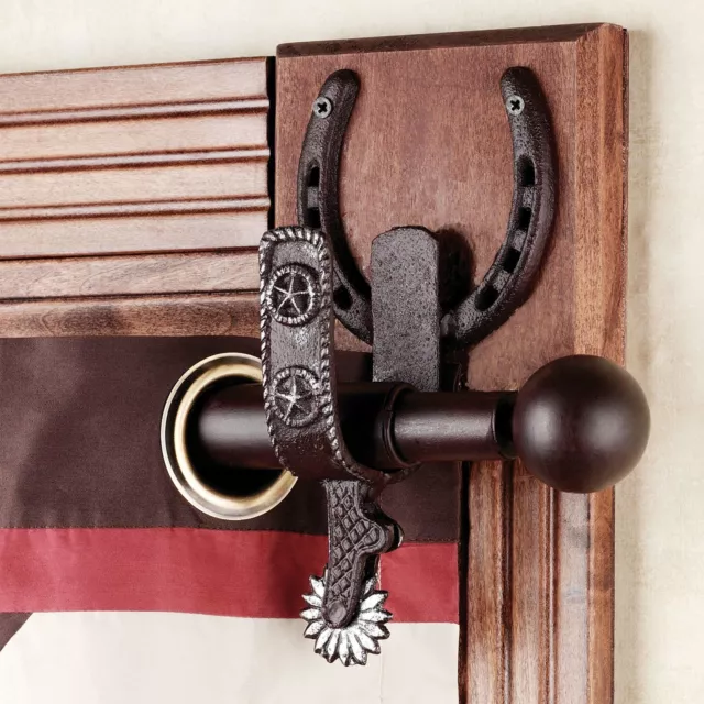 Western Metal Cast Iron Spurs Window Curtain Rod Brown Rustic Southwest