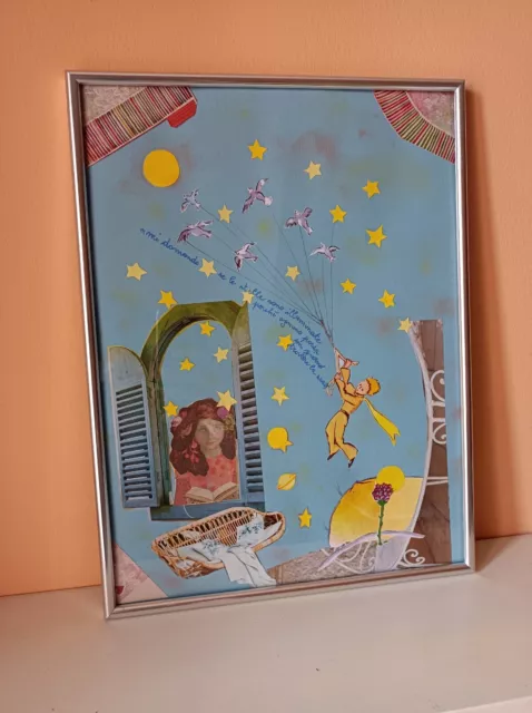 Quadro Collage "Le Petit Prince" con Cornice Nuova 30 x 40 cm