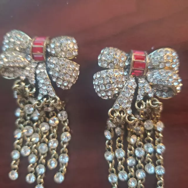 Heidi Daus Jewelry Clip On  Drop Dangle Earrings Long 3 Inch Shipping Free