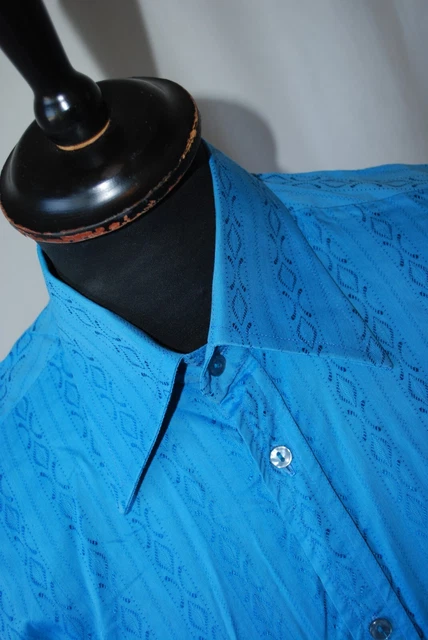 Camicia discoteca vintage anni '70 Mate By Mandate blu colletto grande taglia small Inghilterra